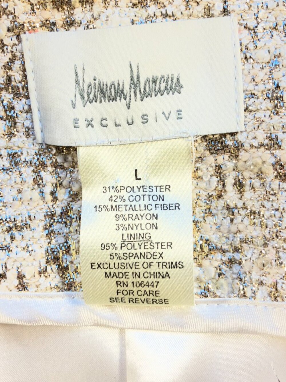 Vintage Neiman Marcus Exclusive Gold and Cream Metallic Tweed Jacket Size L - Picture 3 of 11